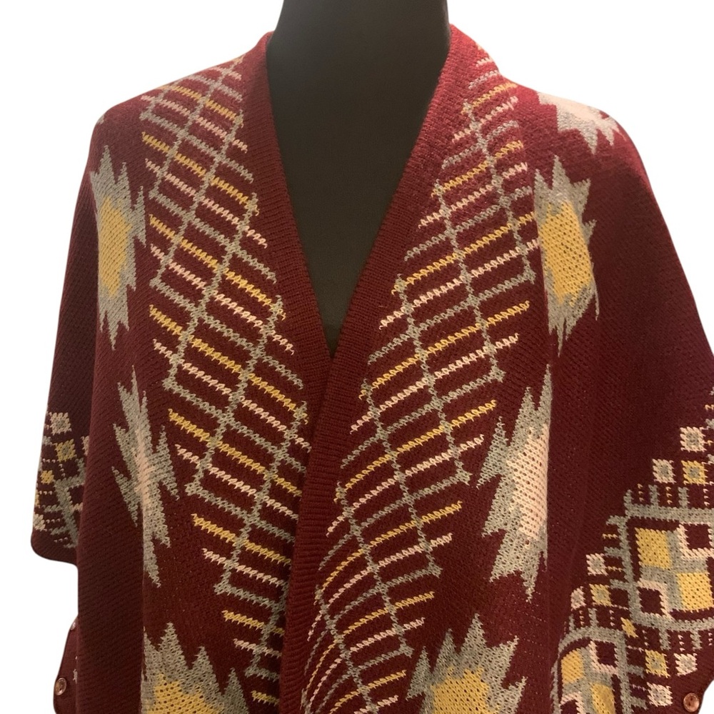 Miss Me Burgundy and Gold Geometric Wrap/Shawl/Cape - Picture 2 of 11